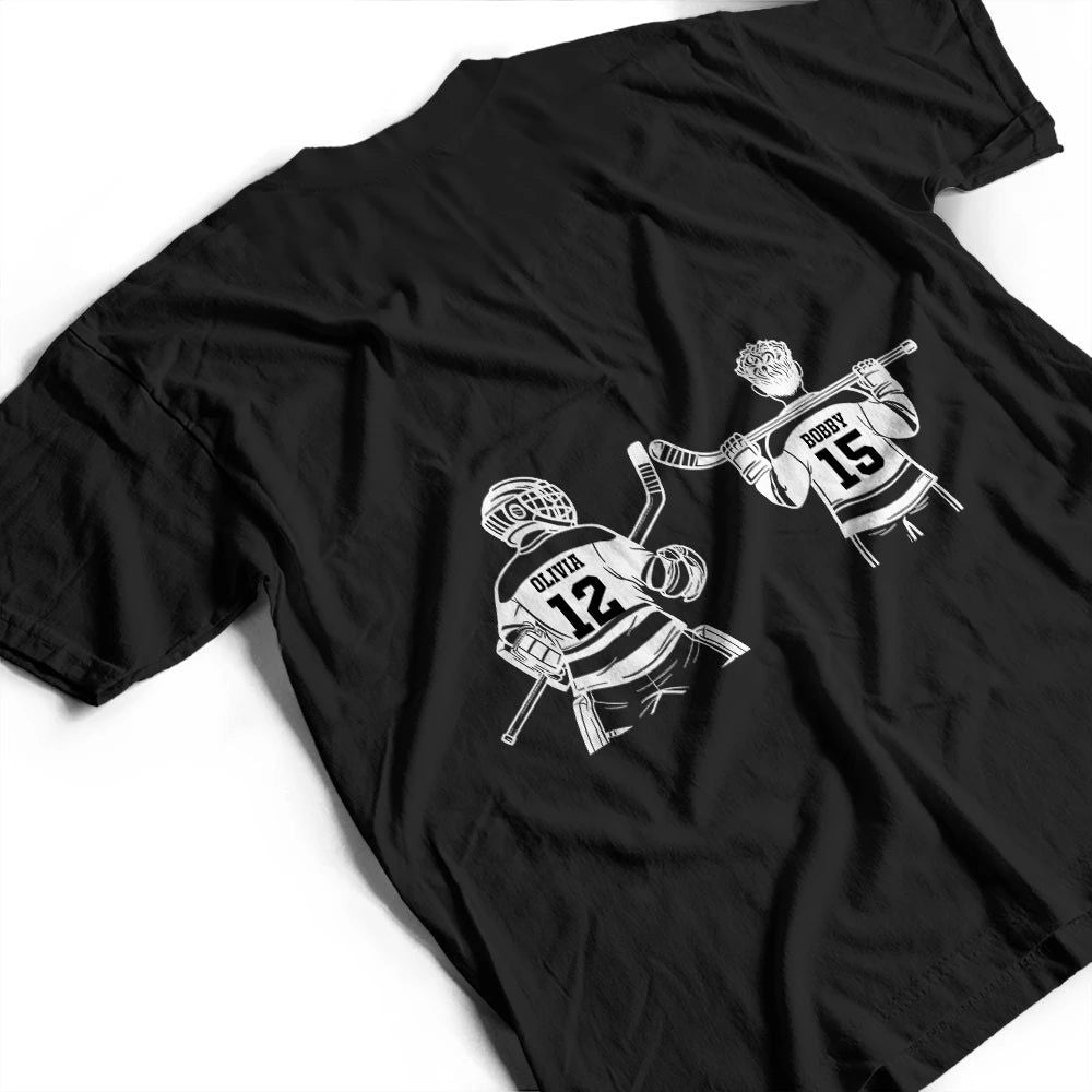 Hockey Dad Papa Kids Backside Line Art - Personalized T Shirt
