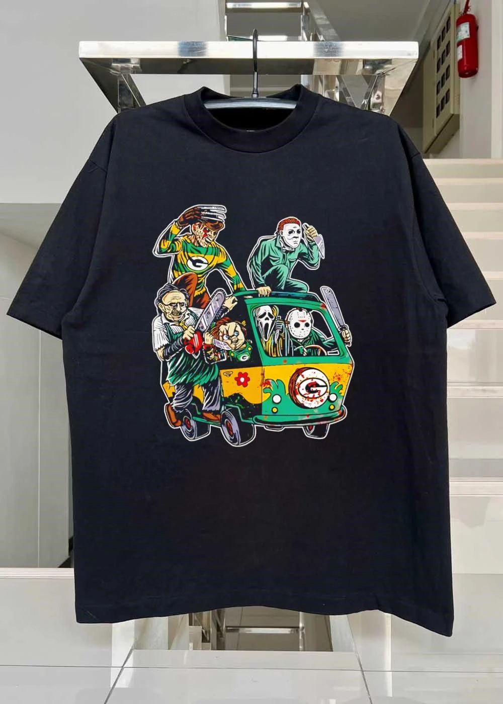 Horror Villains Riding the Mystery Machine Green Bay Packers shirt