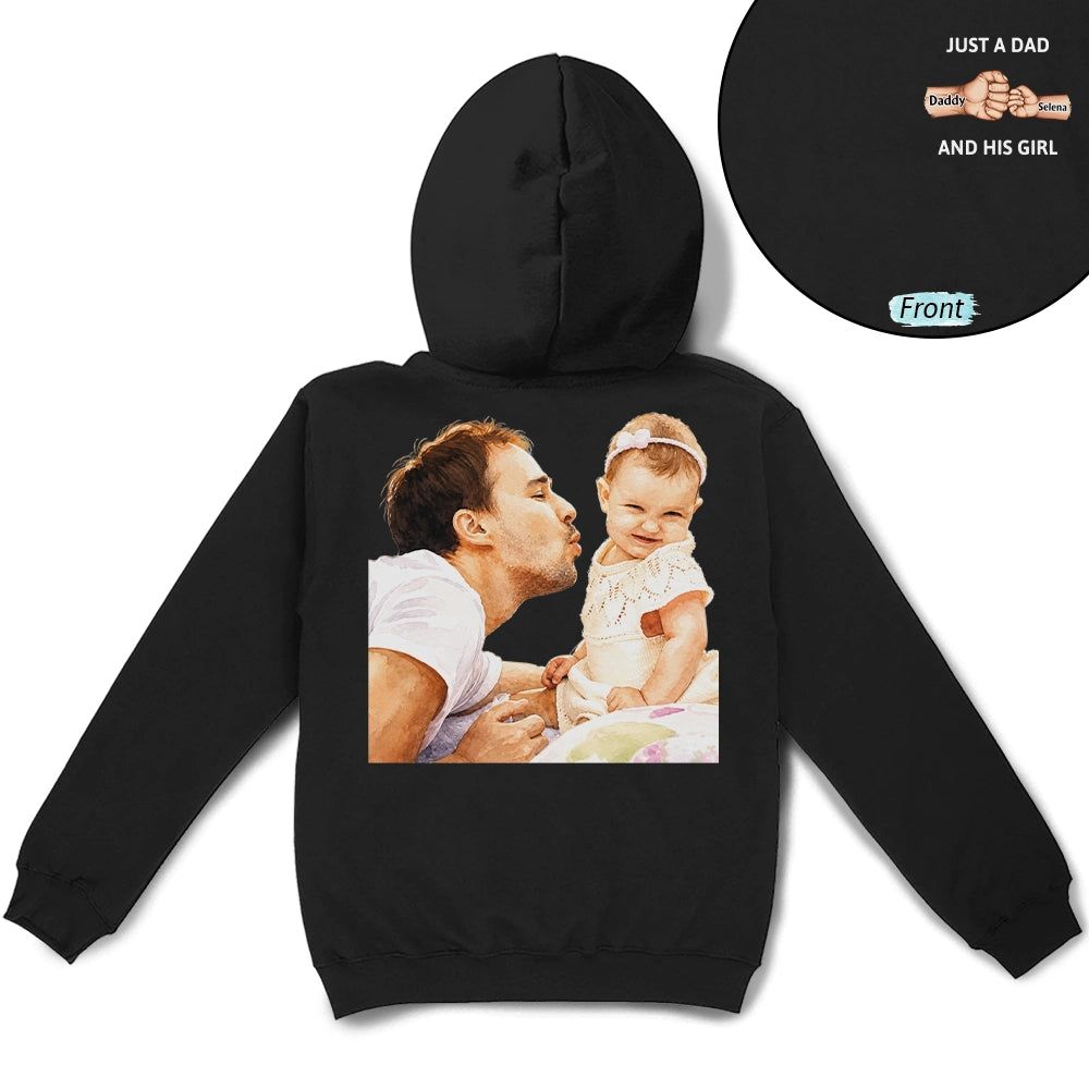 Custom Photo Realistic Watercolor Art Just A Dad And His Girls Sons - Personalized T Shirt