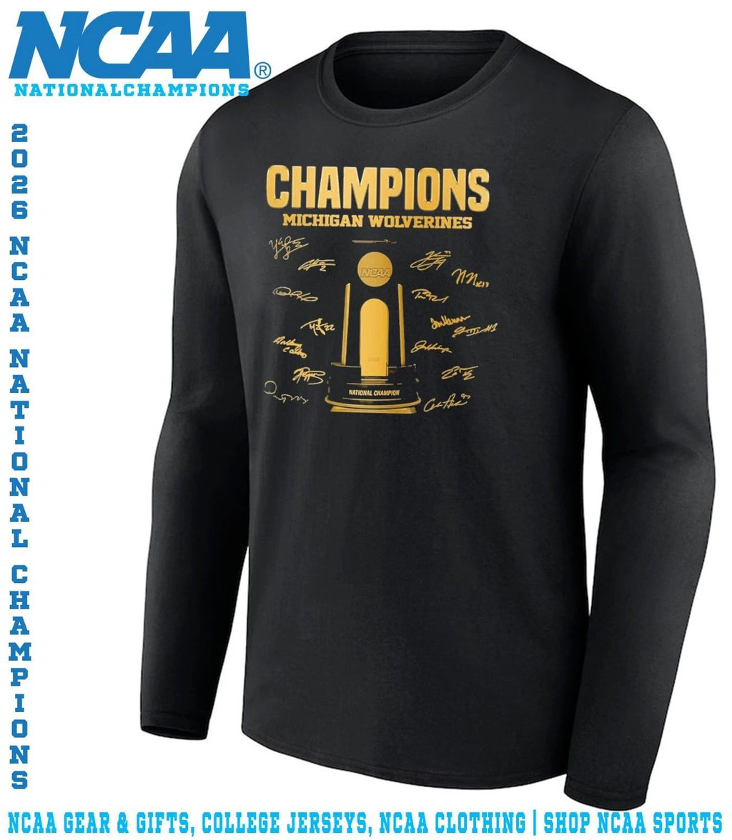 Michigan Wolverines 2026 NCAA DI Basketball Champions trophy signatures shirt