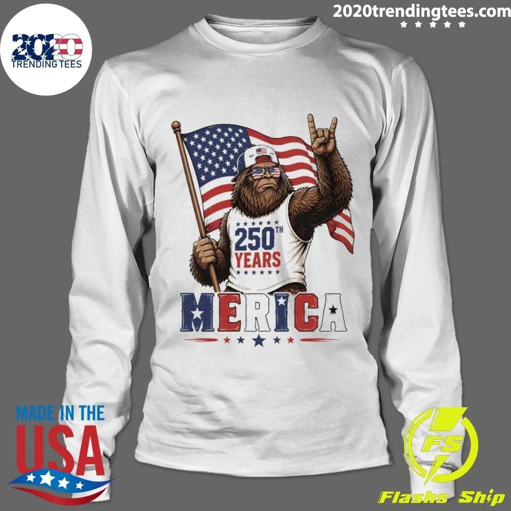 Bigfoot American Flag 250th Years 4th Of July Patriotic Independence Day Shirt