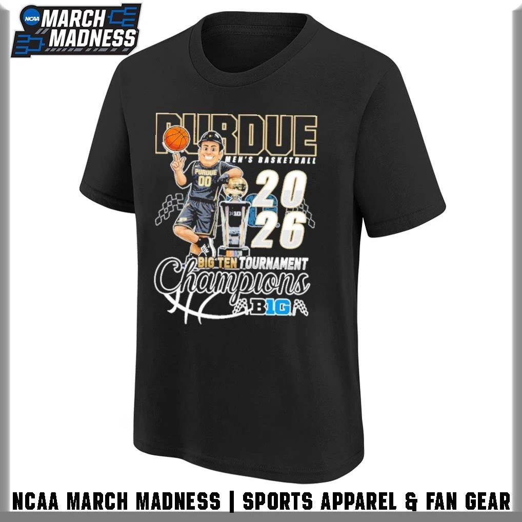 Purdue Boilermakers 2026 Big Ten Men’s Basketball Tournament Champions Mascot Trophy T-Shirt