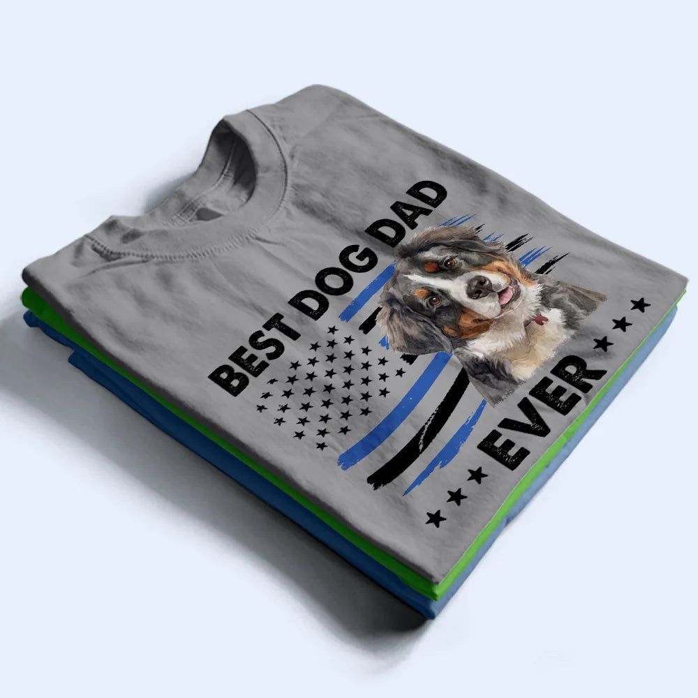 Custom Photo Stars & Stripes Best Dog Dad Ever - Personalized T Shirt