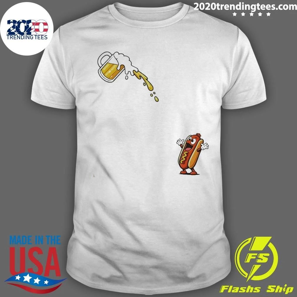 Hotdog Beer Chug American Flag 4th Of July Shirt