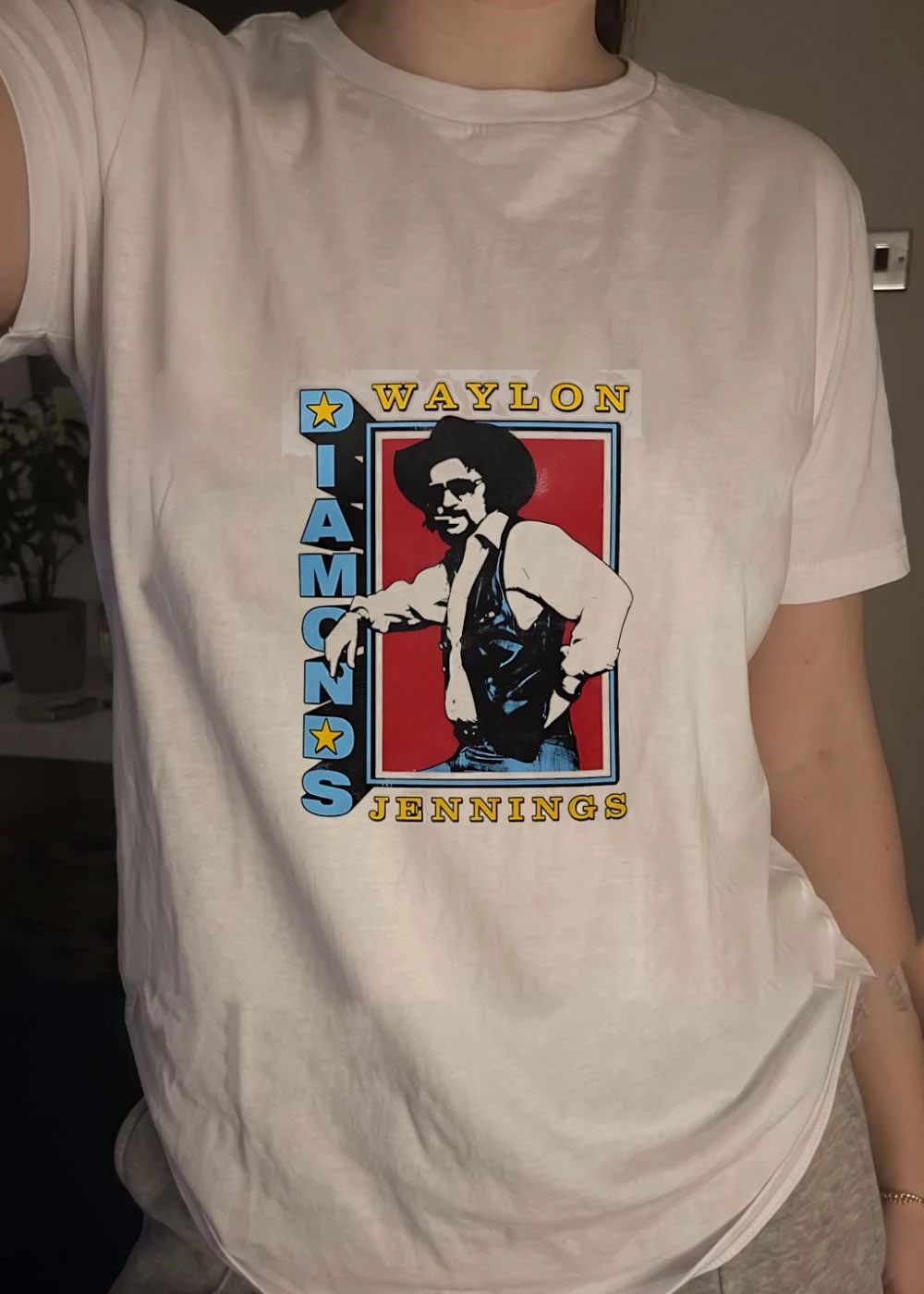 Waylon Jennings Standing Portrait Diamonds Graphic T-Shirt
