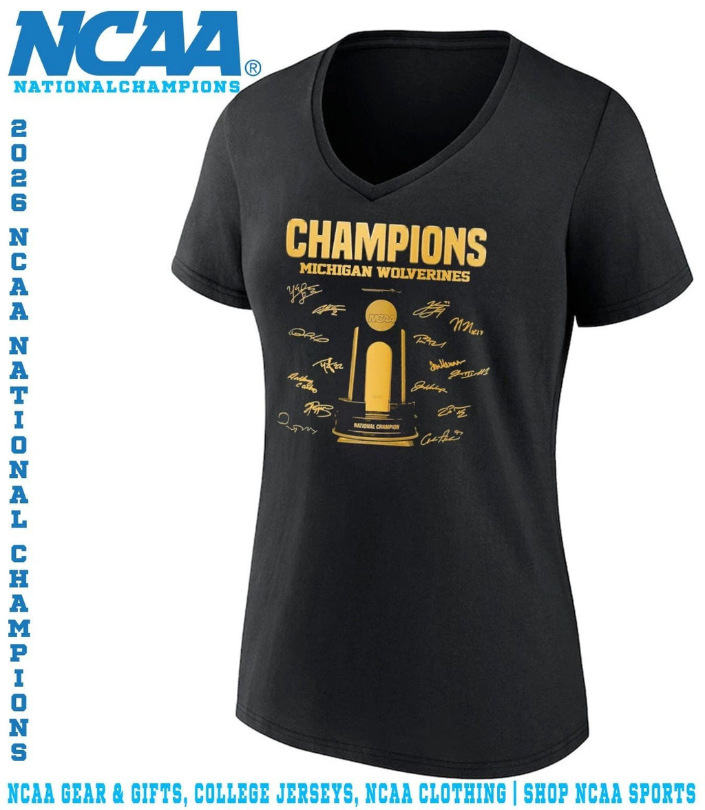 Michigan Wolverines 2026 NCAA DI Basketball Champions trophy signatures shirt