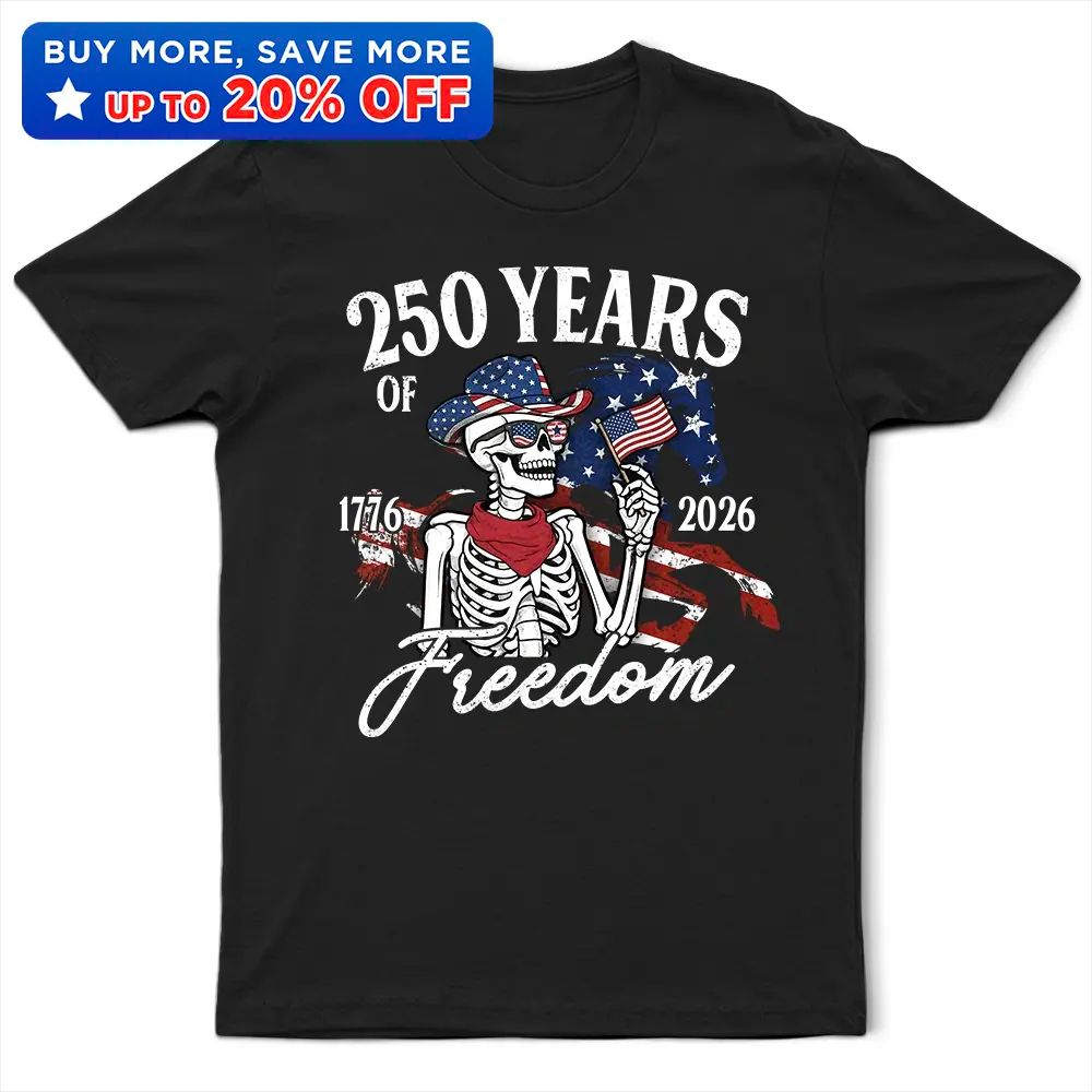 America 250 Years Of Freedom Cowboy Skeleton - T Shirt