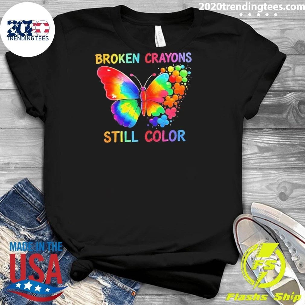 Butterfly Broken Crayons Still Color Autism Awareness Shirt