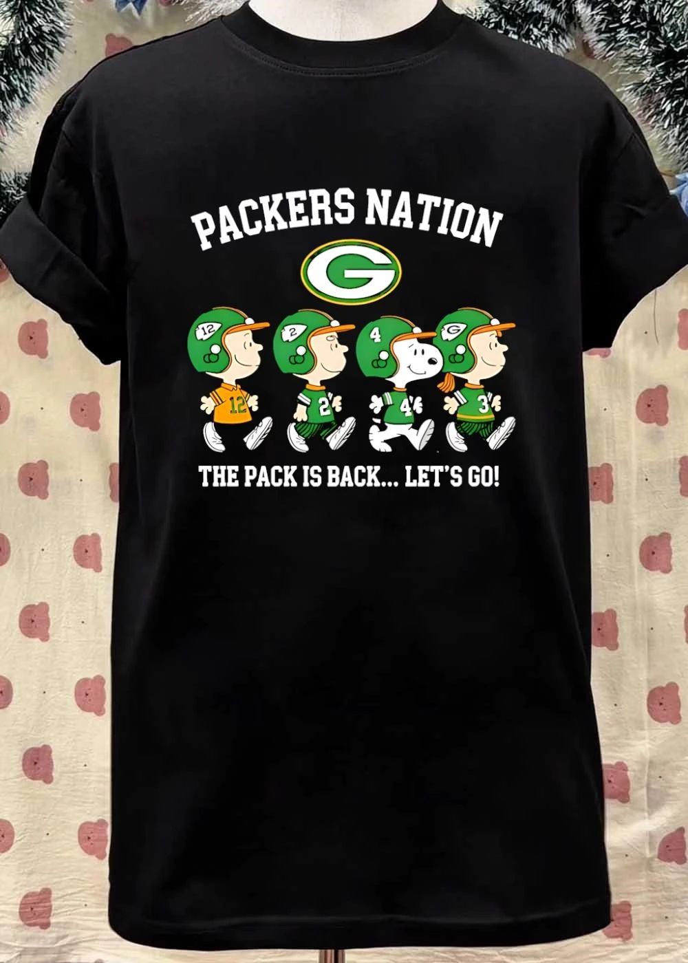 Peanuts Characters Walking Packers Nation The Pack Is Back Let’s Go Green Bay Packers shirt