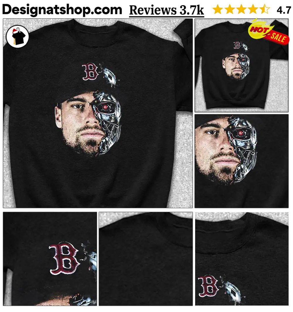 The Durbinator Caleb Durbin x Terminator half-half face Boston Red Sox baseball shirt