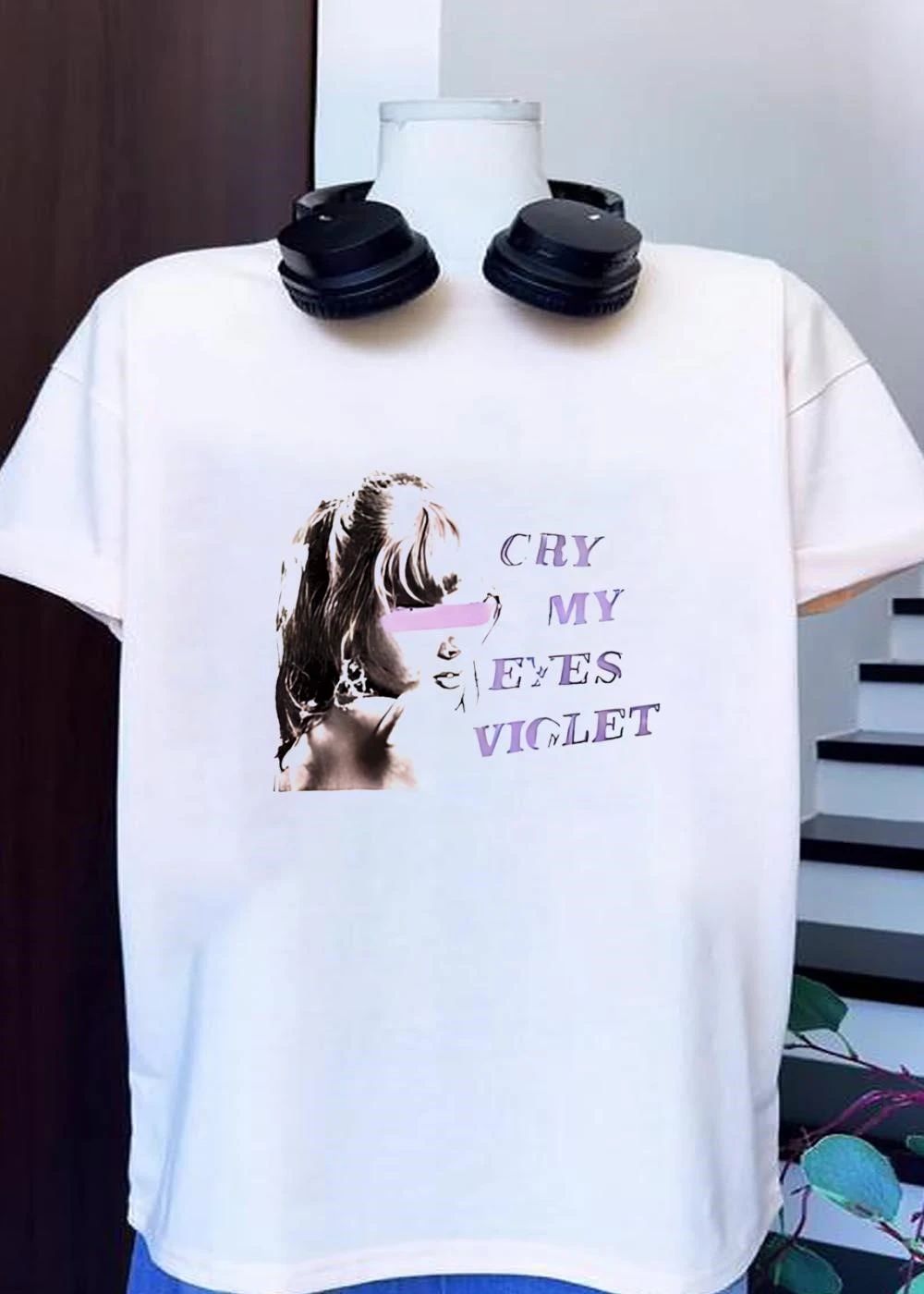 Woman Crying Eyes Violet Aesthetic Apparel T-Shirt