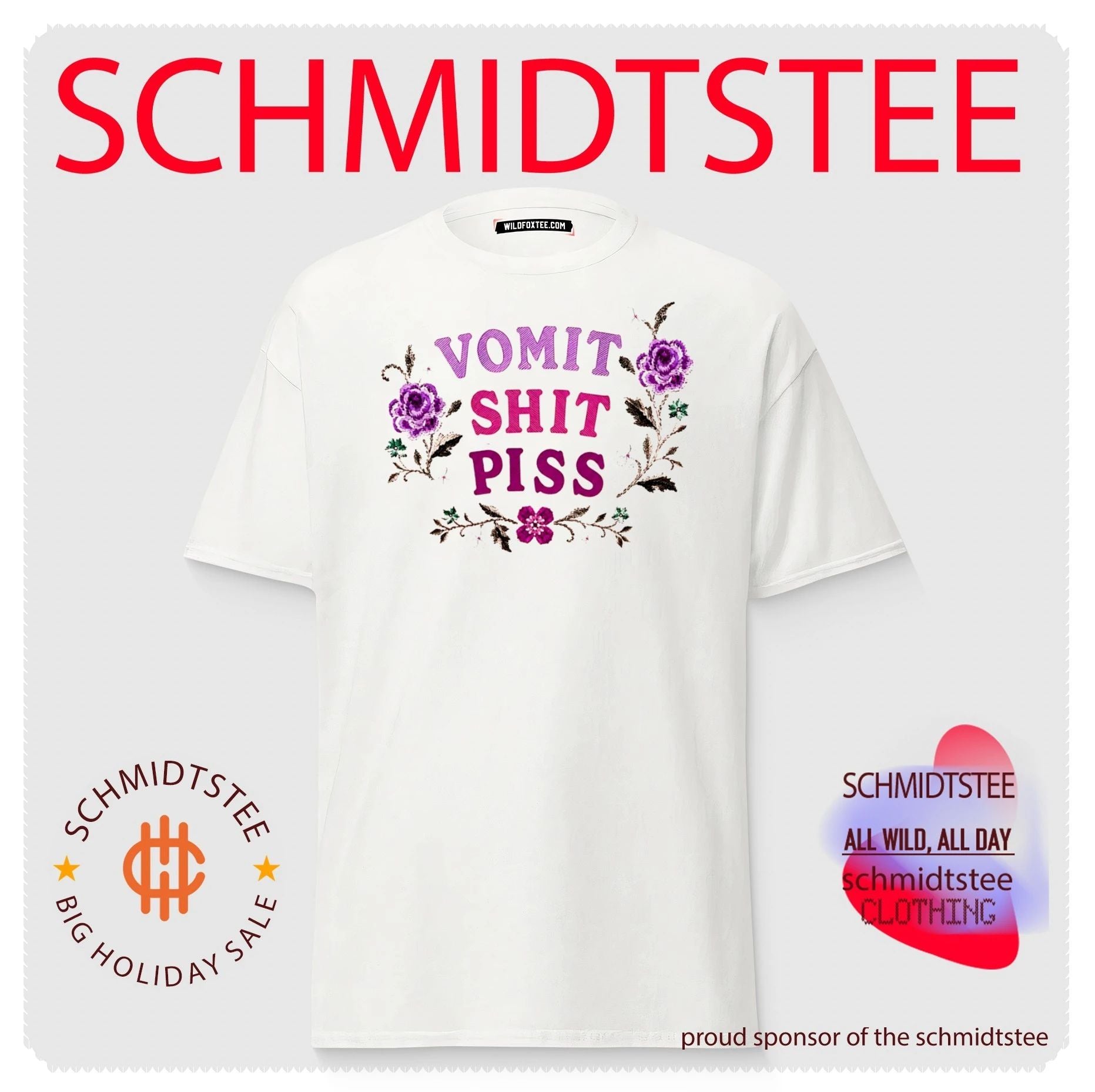 Vomit Shit Piss Floral Embroidery funny quote shirt
