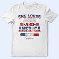 Stars And Stripes Faux Embroidery Effect Love Jesus And America - Personalized T Shirt