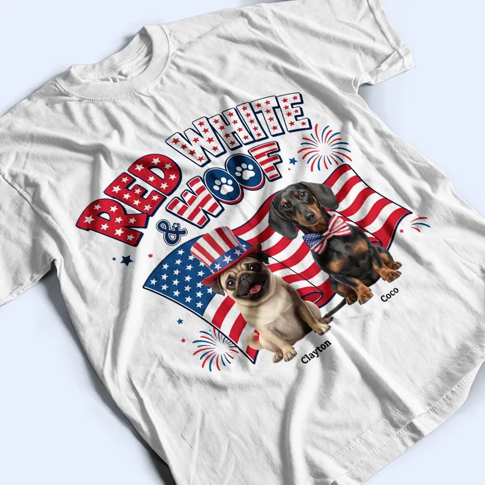 Custom Photo 3D Cartoon With US Accessories Red White Woof - Personalized T Shirt
