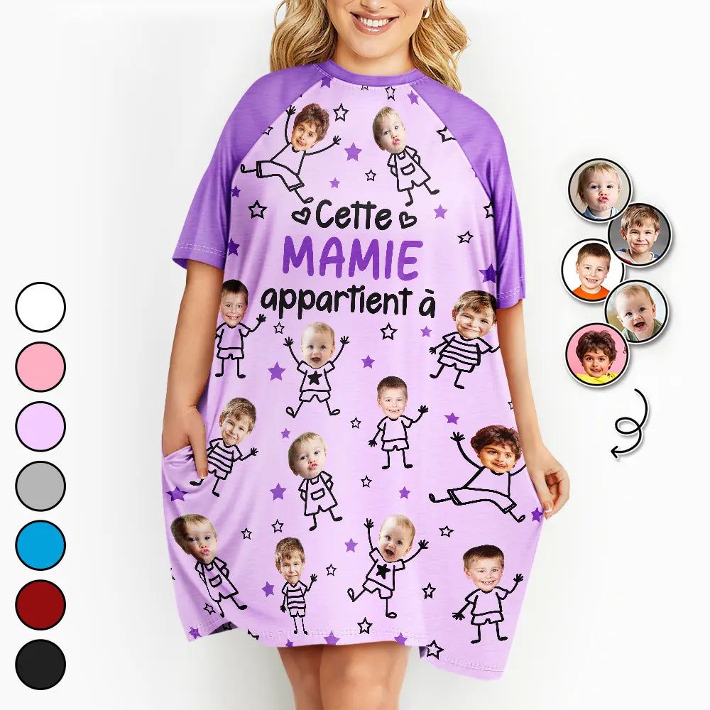 Photo Personnalisable Cette Mamie Maman Appartient À - Robe T-Shirt De Nuit Femme Personnalisée