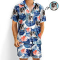Custom Photo Tropical Leaves Pattern With Family Pet Face - Personalized Hawaii Set Shirt And Shorts