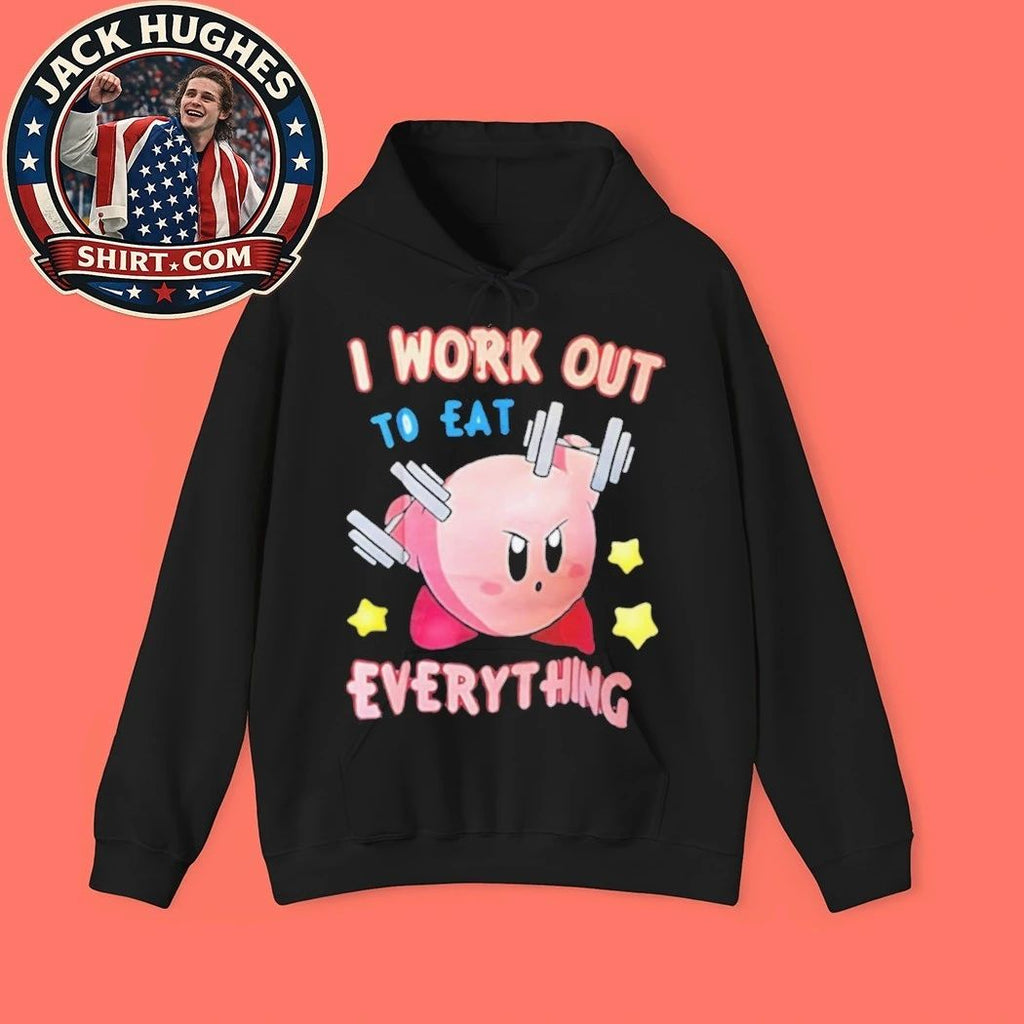 I Work Out To Eat Everything Pink Cartoon Character Fitness Shirt
