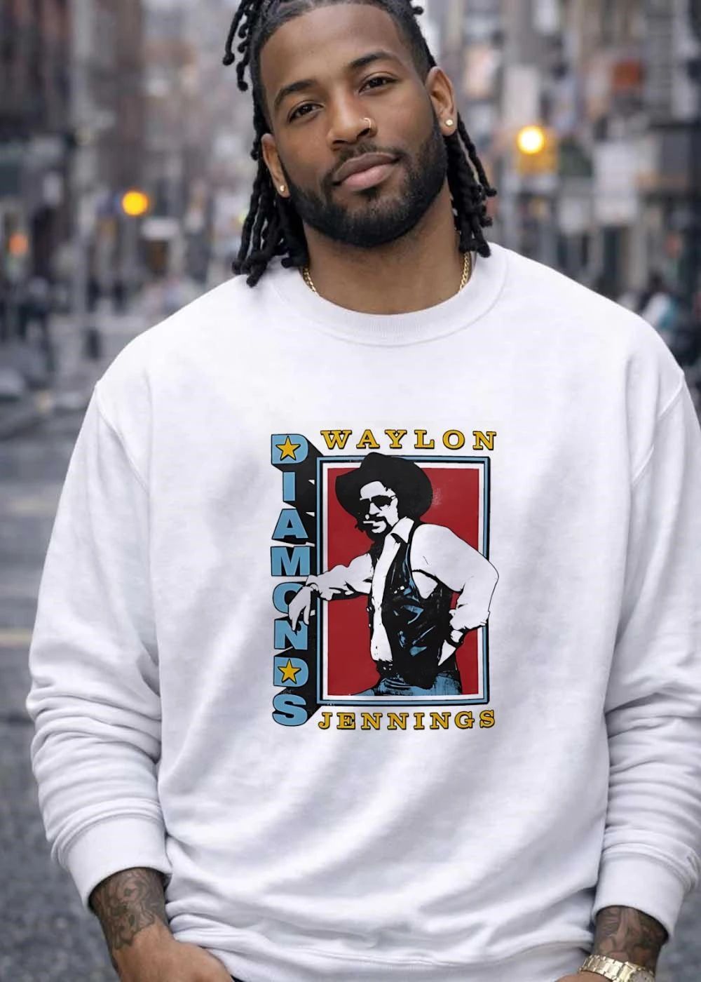 Waylon Jennings Standing Portrait Diamonds Graphic T-Shirt