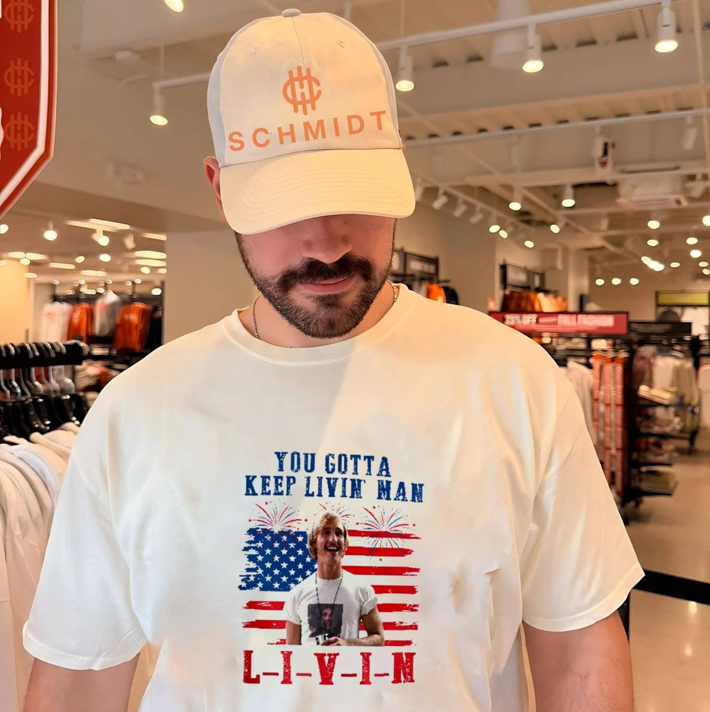 David Wooderson You Gotta Keep Livin Man Red White And Livin 4th Of July shirt