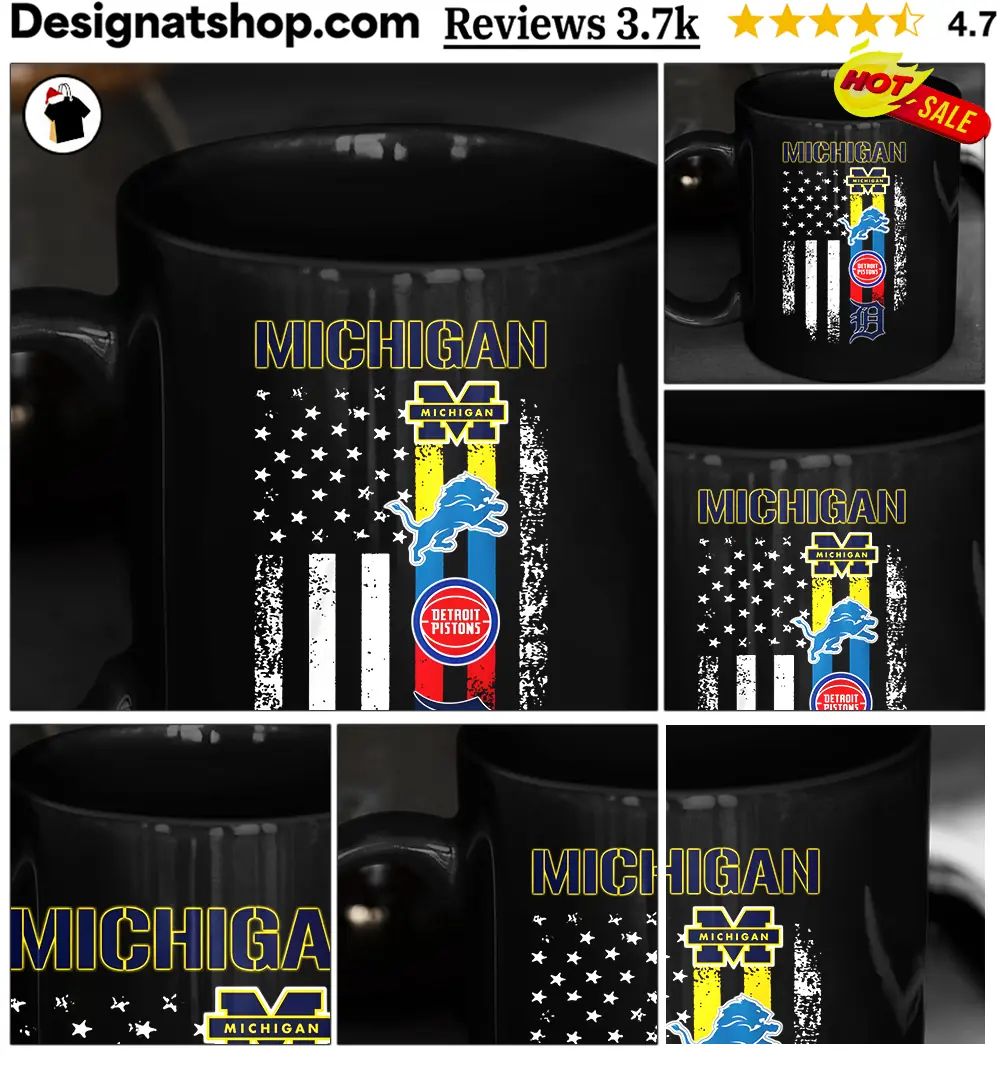 Michigan Wolverines Lions Pistons Tigers sports teams flag shirt