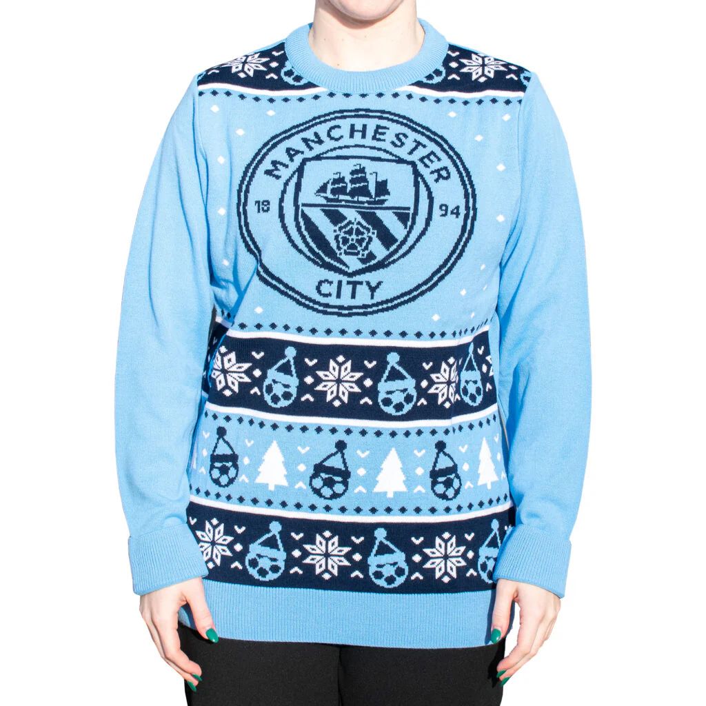 Manchester City FC Christmas Ugly Sweater – Sky Blue Festive Edition