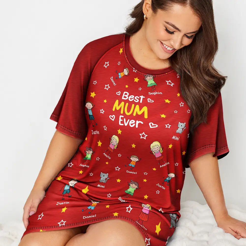 Stick Figures Best Grandma Mom Ever - Personalized Women's Sleep Tee