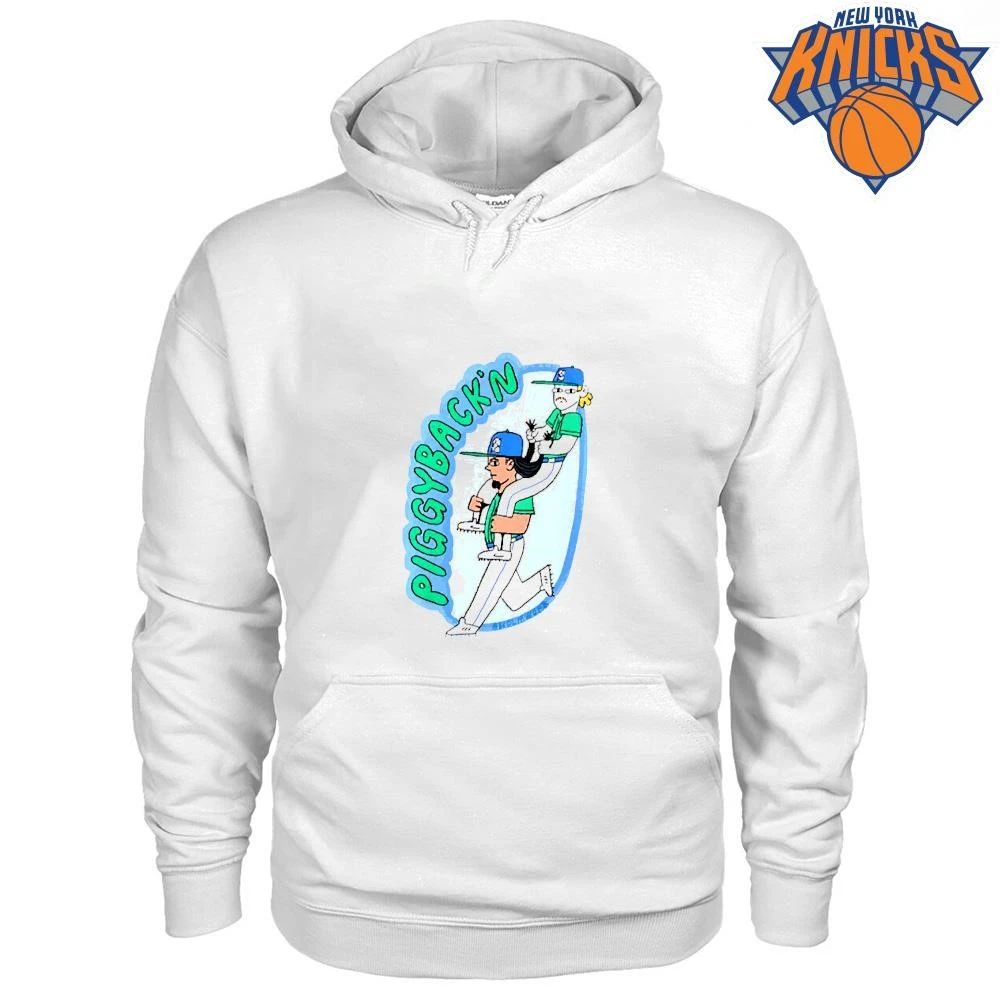 Piggybackn Baseball Players Long Hair Funny Cartoon Sports Fan Shirt