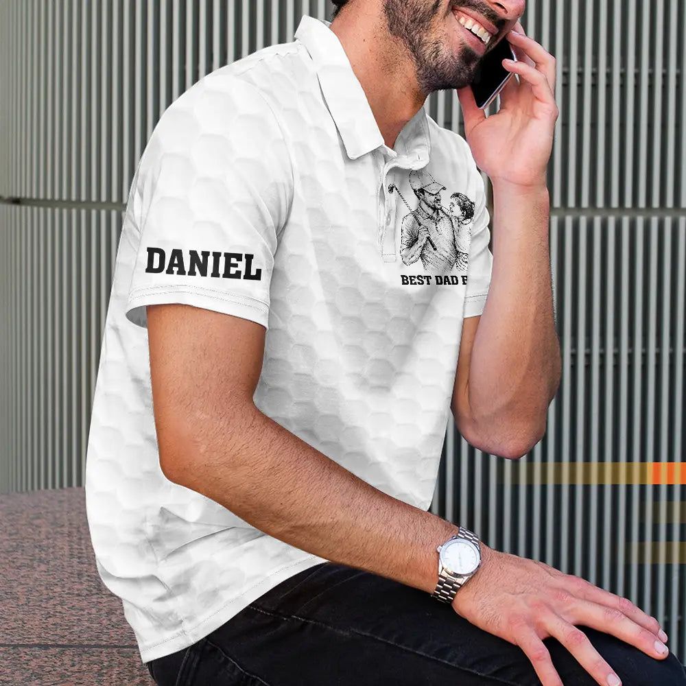 Custom Photo Pencil Sketch Best Dad Grandpa By Par - Personalized Polo Shirt