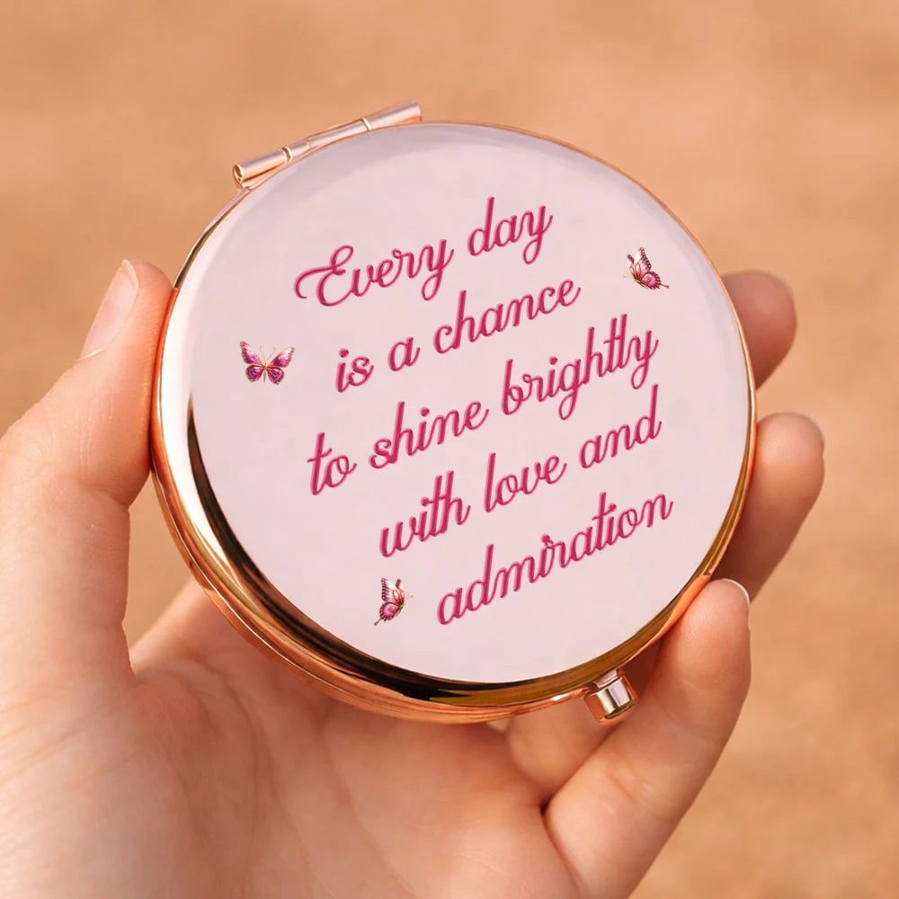 3D Effect Flower & Butterfly Monogram Shine With Love And Admiration - Personalized Compact Mirror