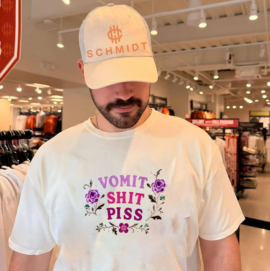 Vomit Shit Piss Floral Embroidery funny quote shirt