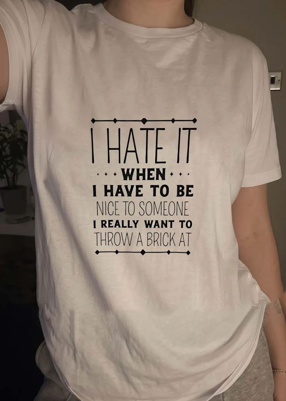 Funny Sarcastic Quote I Hate It When I Have To Be Nice To Someone Throw A Brick At T-Shirt
