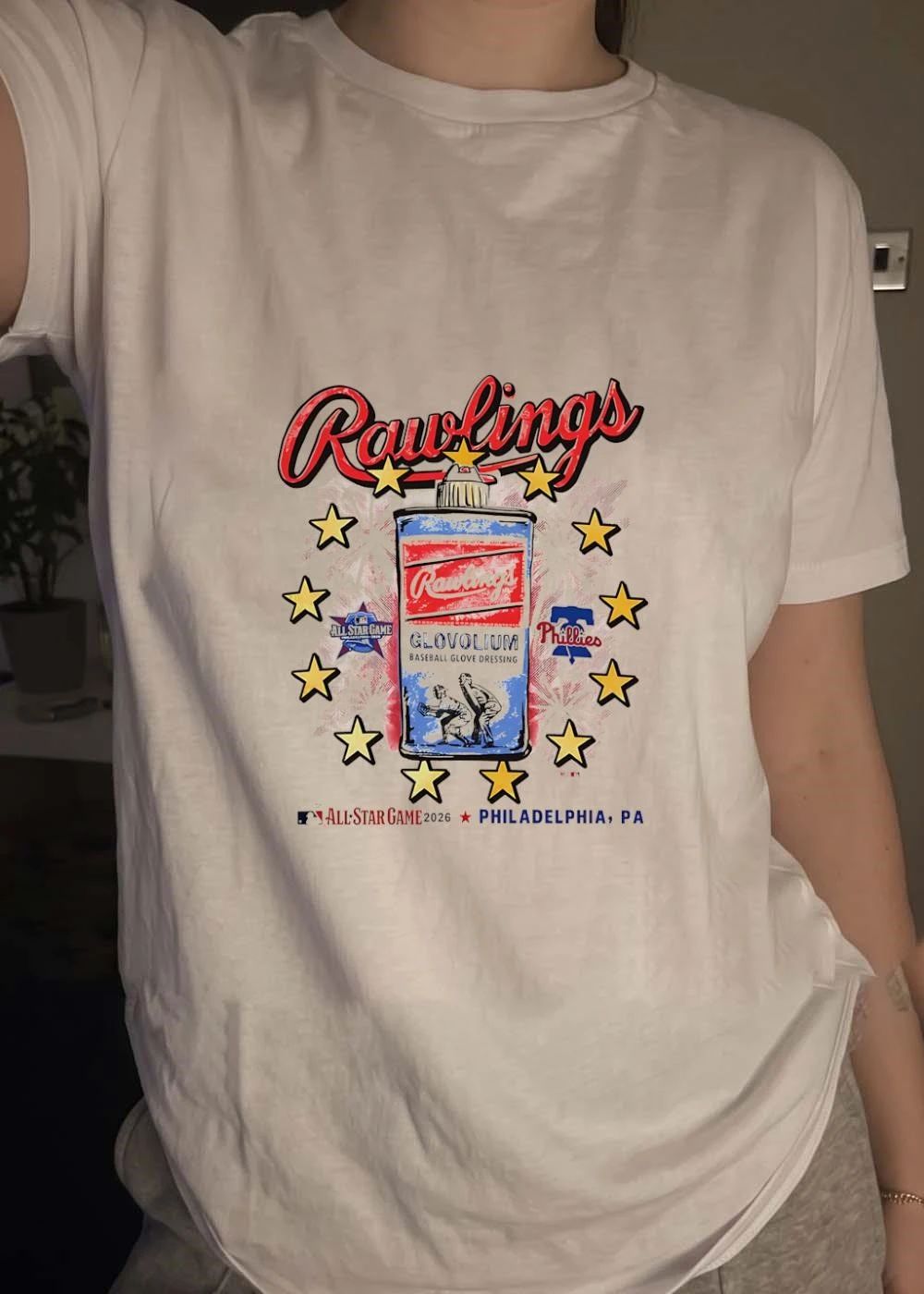MLB Rawlings Glovolium Baseball Glove Dressing All Star Game 2026 Philadelphia Phillies T-Shirt