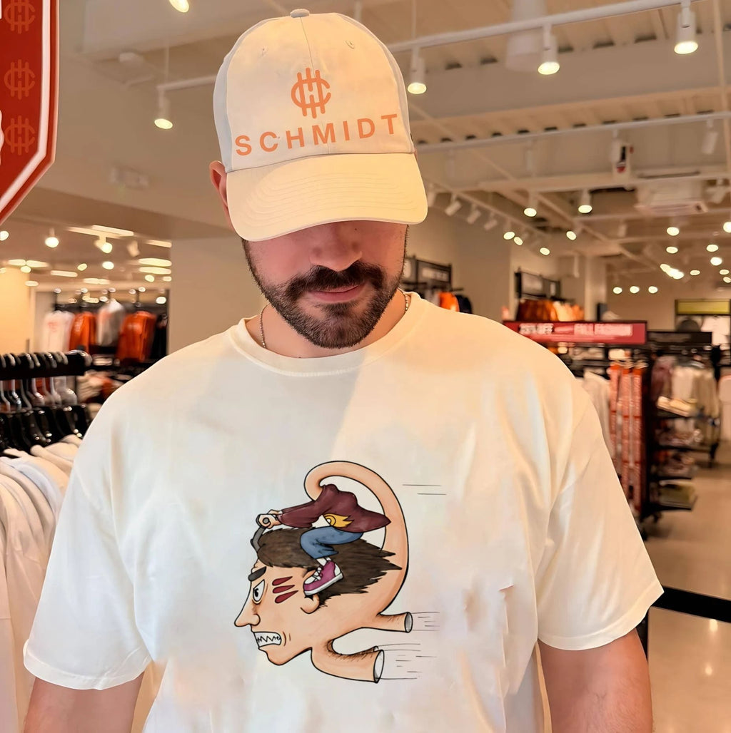 Man riding his own head illustrated shirt