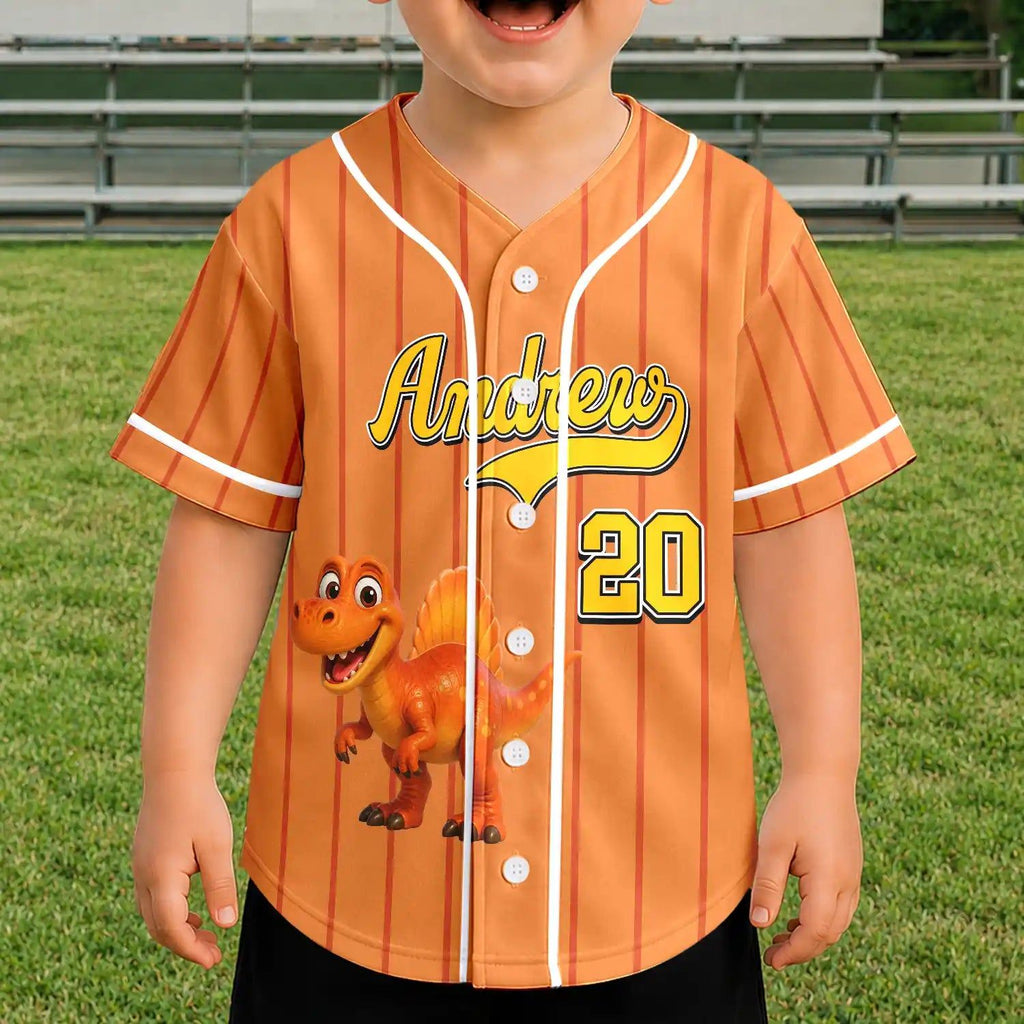 Cartoon Dinosaur Vehicles For Kids - Personalized Baseball Jersey Shirt