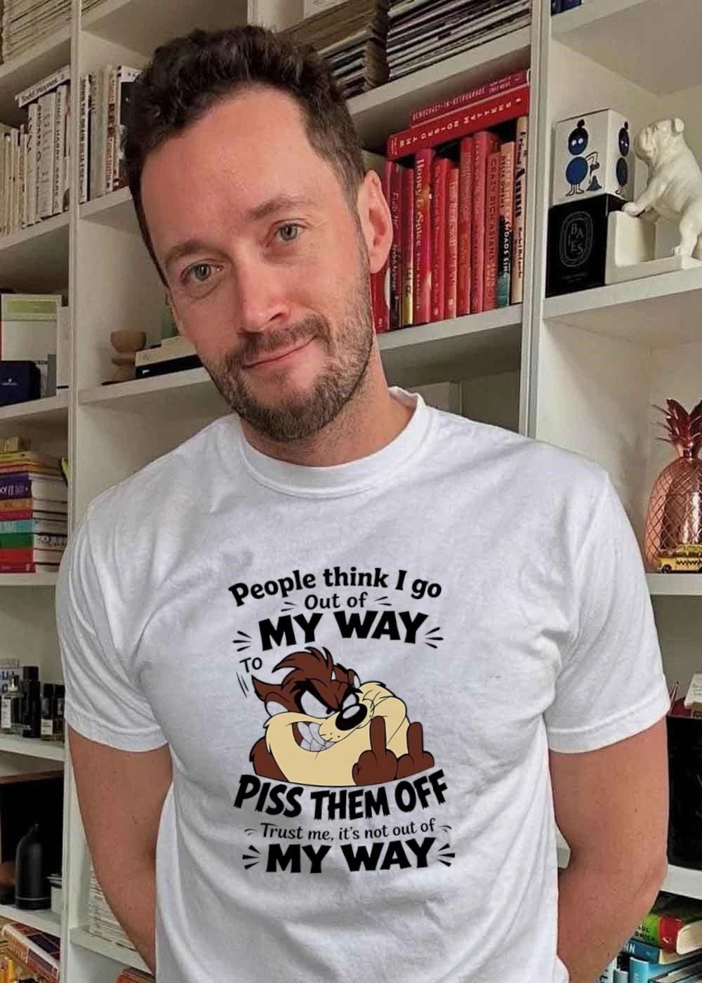 Taz Middle Finger Attitude People Think I Go Out of My Way to Piss Them Off T-Shirt