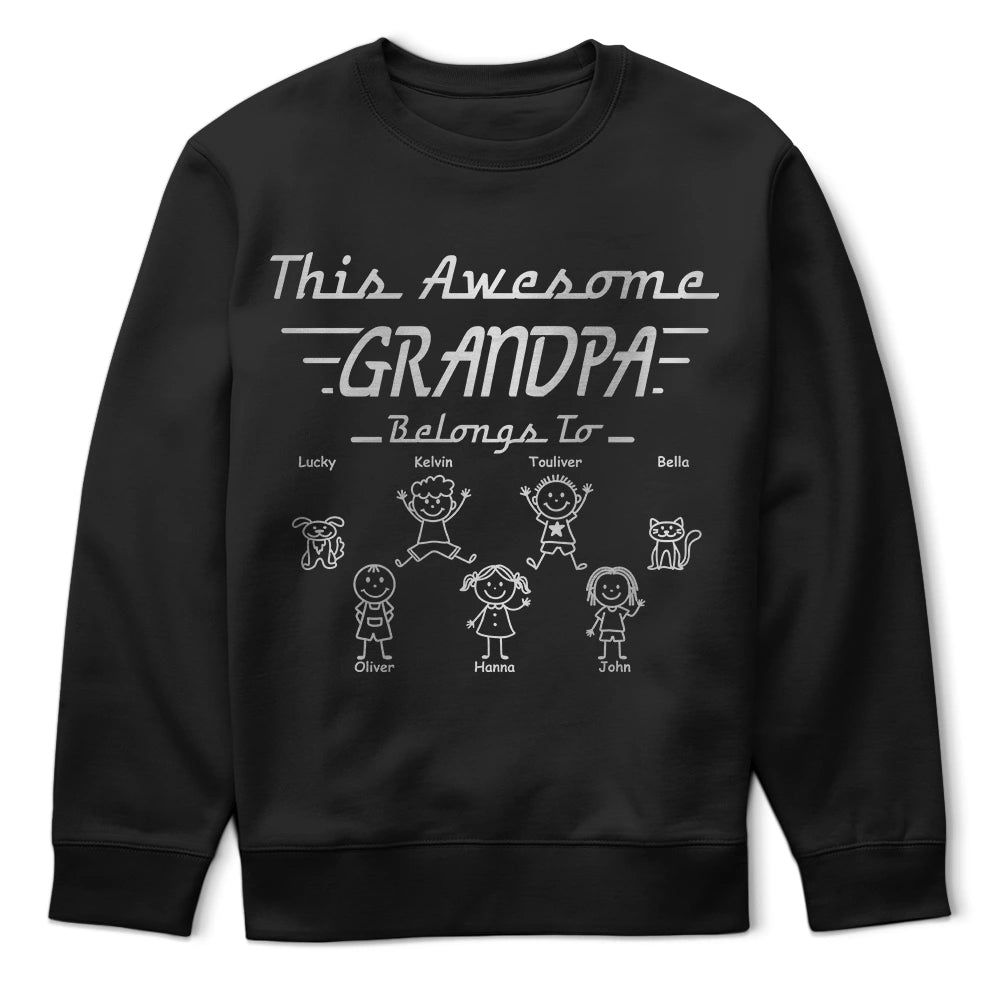 This Grandpa Dad Belongs To Kids Pet Stick Figures - Personalized T Shirt