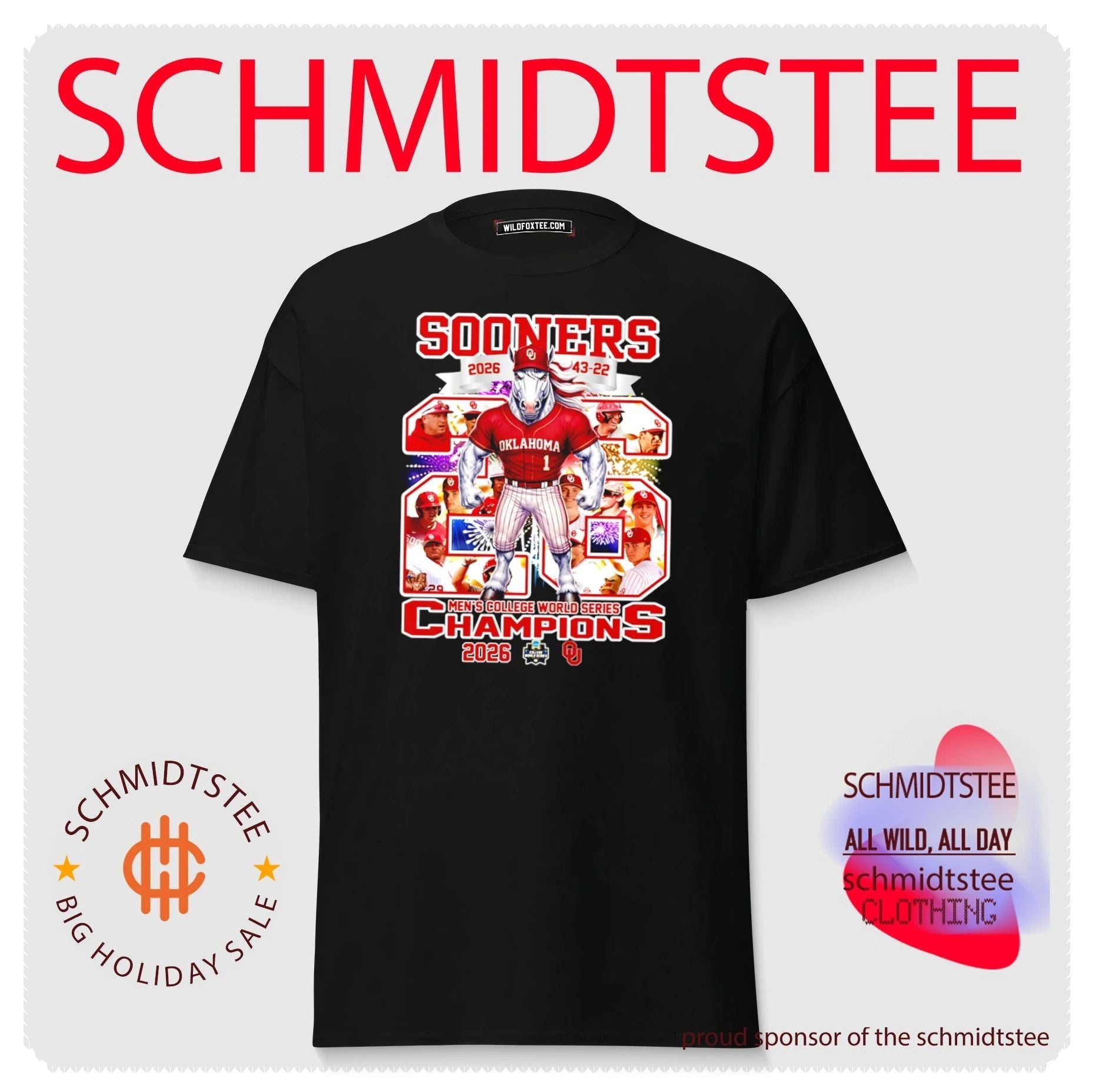 Oklahoma Sooners baseball 2026 MCWS Boomer Sooner Champions mascot shirt