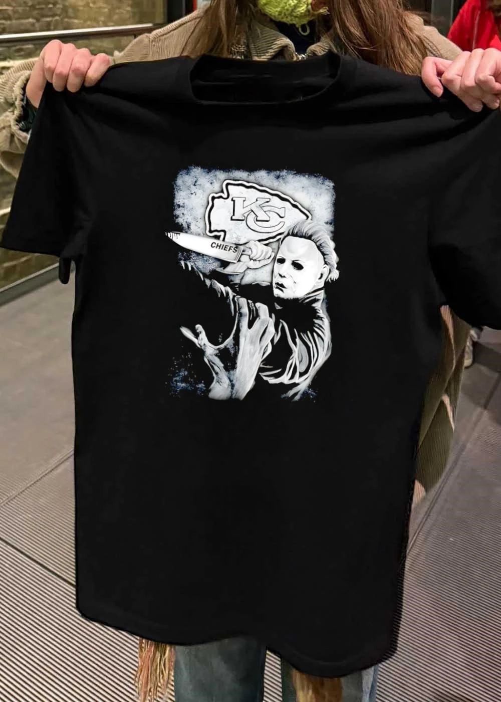 Michael Myers Holding Knife with KC Logo Chiefs shirt