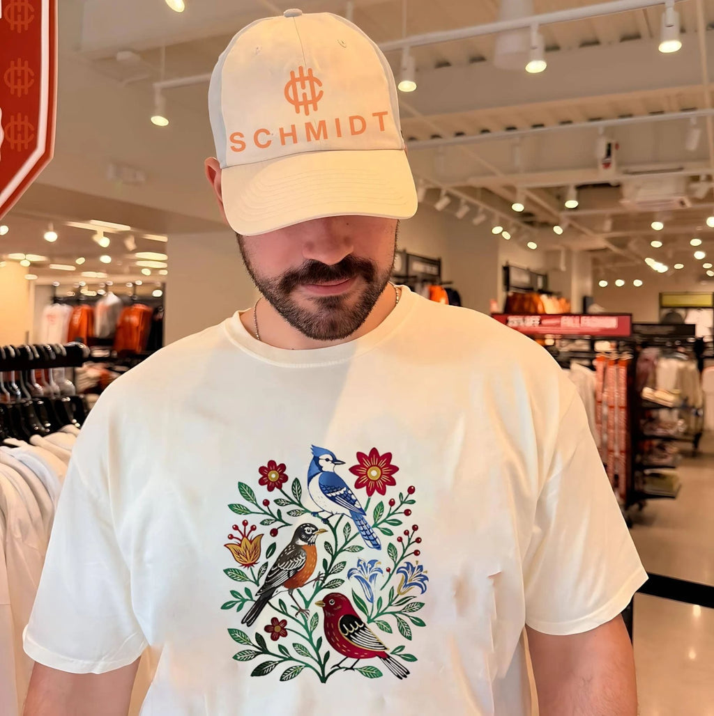 Floral Birdsong Blue Jay Robin and Red Bird shirt