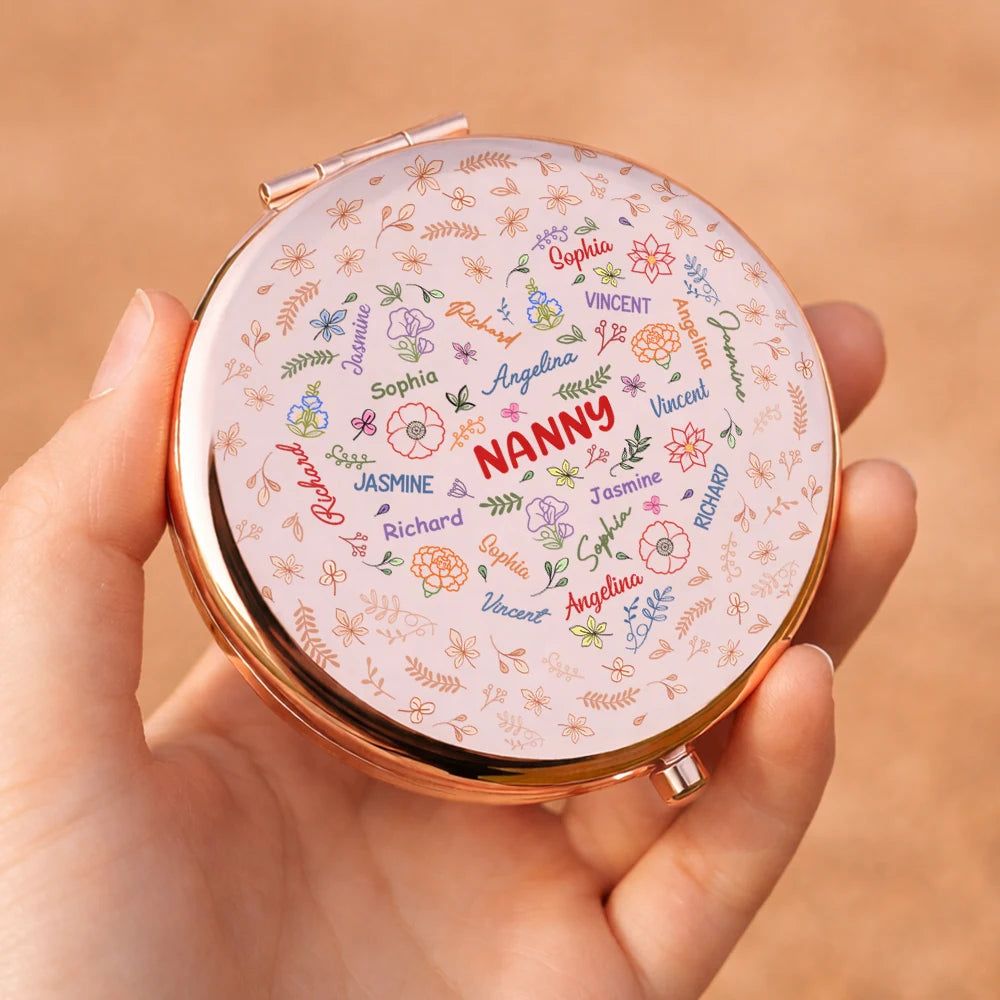 Grandma Mom Birth Flower Blooming In Love - Personalized Compact Mirror