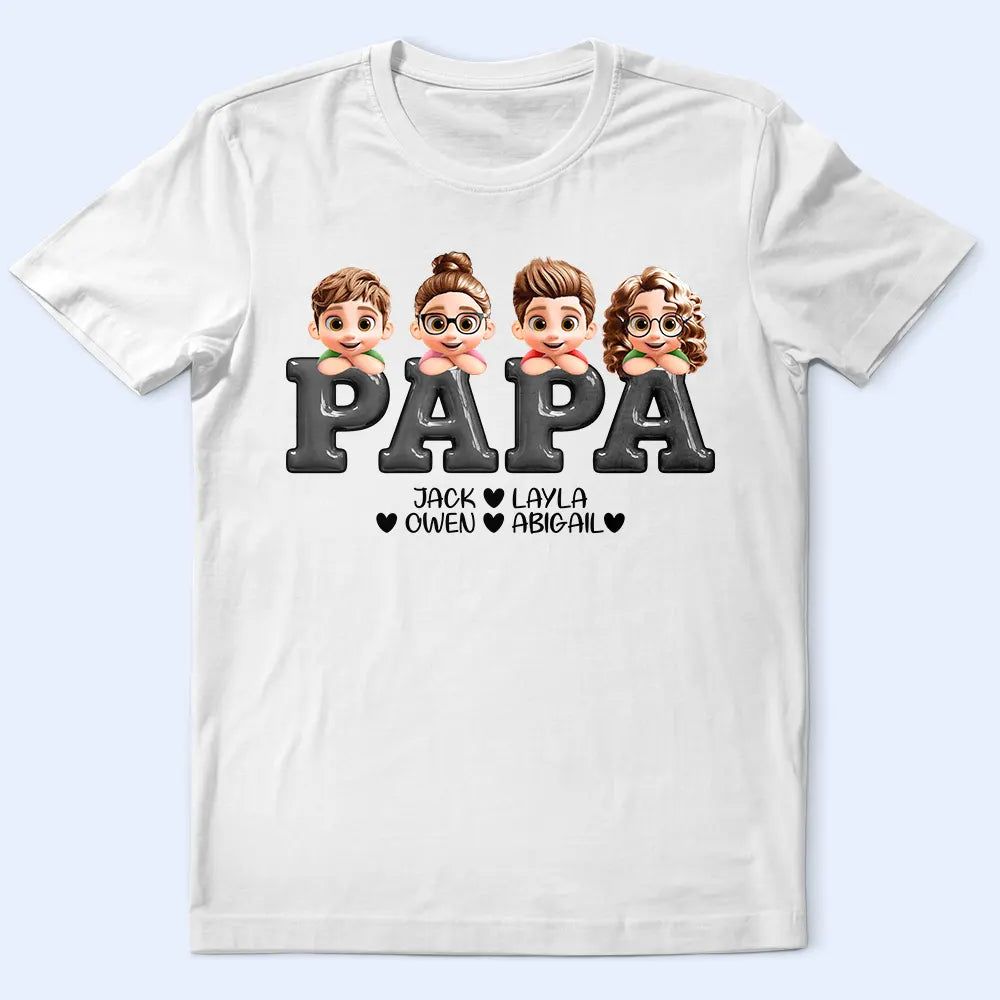 Retro Papa Grandpa Dad Daddy Printed 3D Effect - Personalized T Shirt