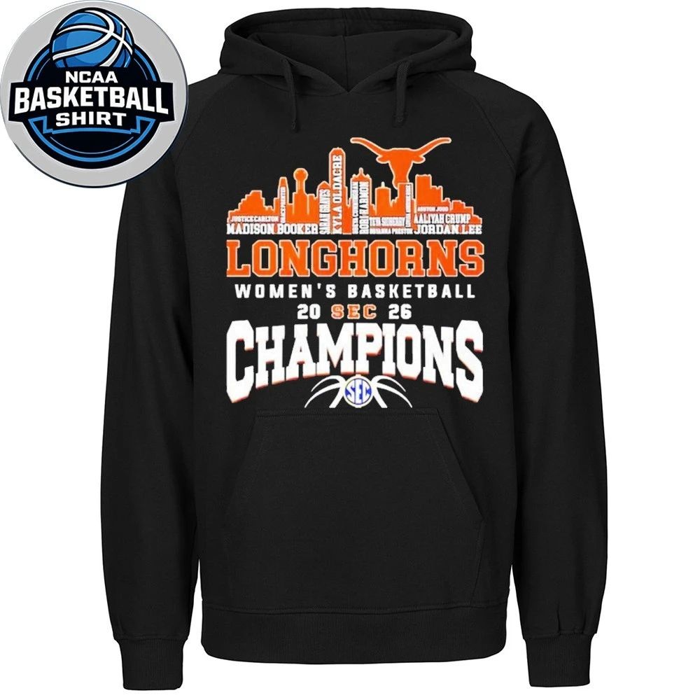 Texas Longhorns Women’s Basketball Champions 2026 player name city skyline logo shirt
