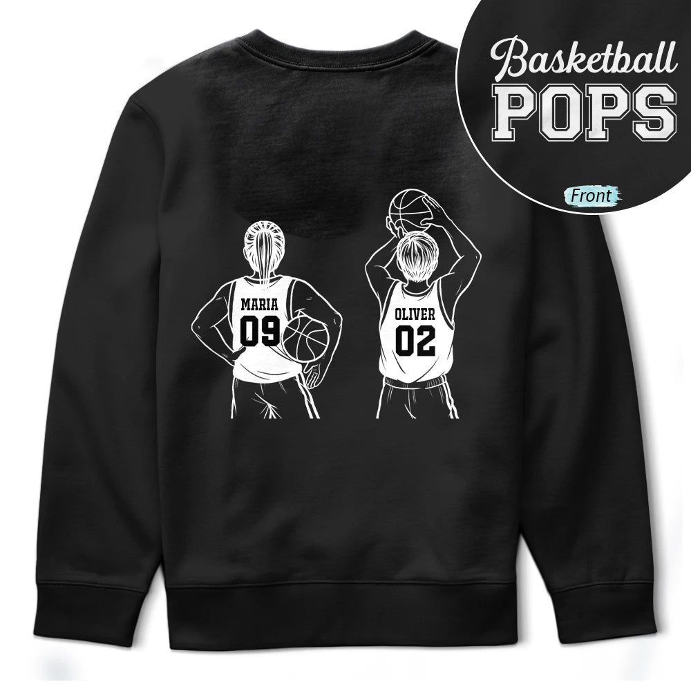 Basketball Dad Papa Kids Backside Line Art - Personalized T Shirt