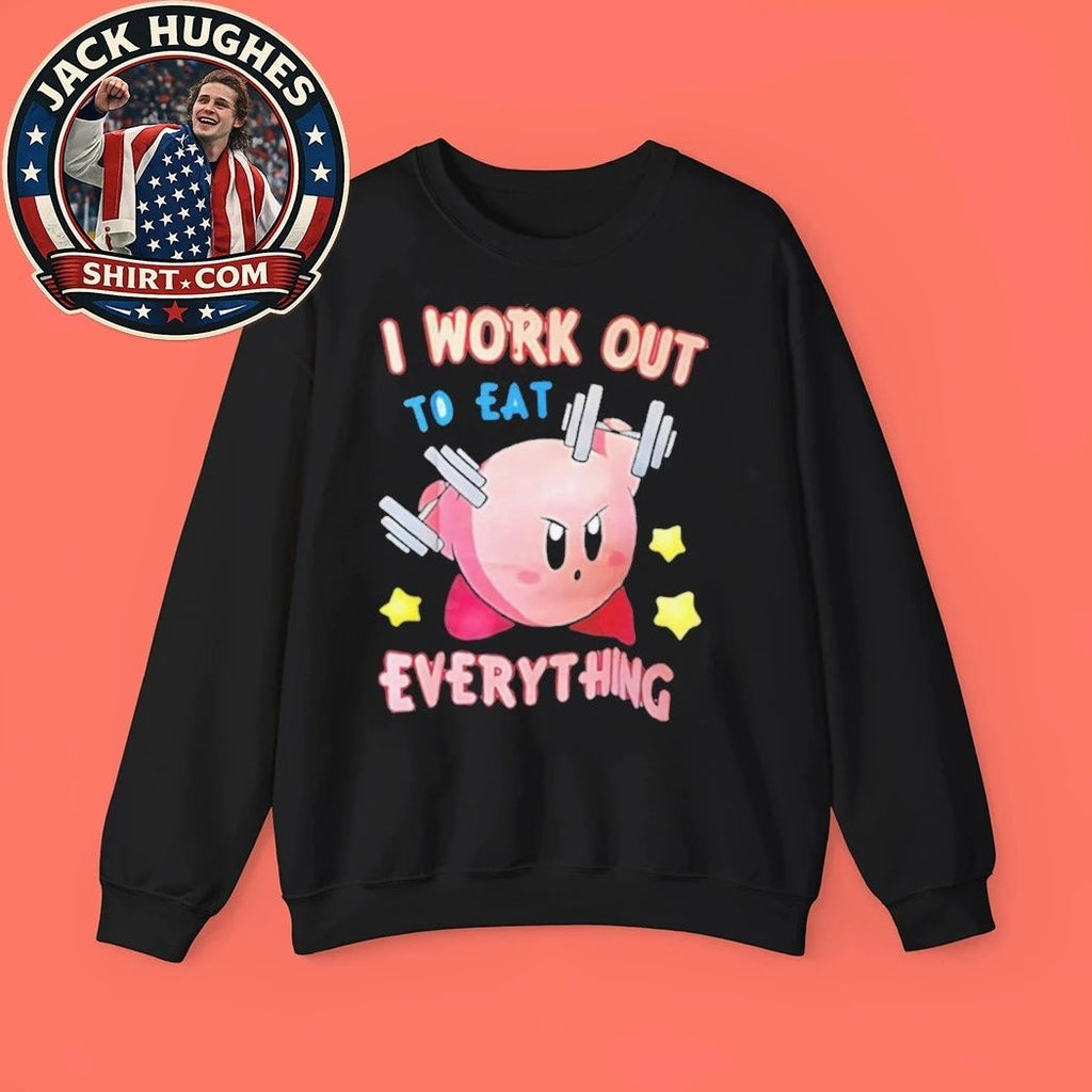 I Work Out To Eat Everything Pink Cartoon Character Fitness Shirt