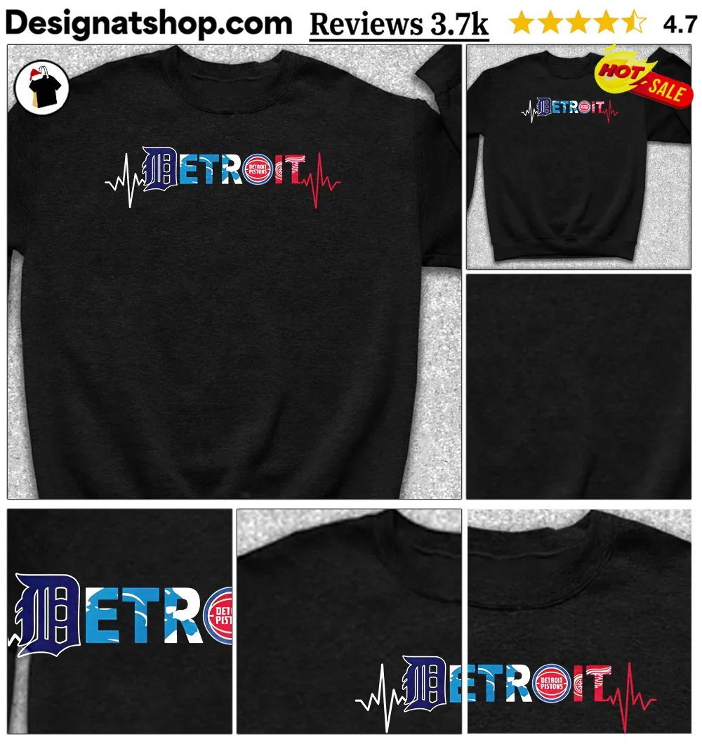 Detroit sports teams heartbeat D E T R O I T shirt