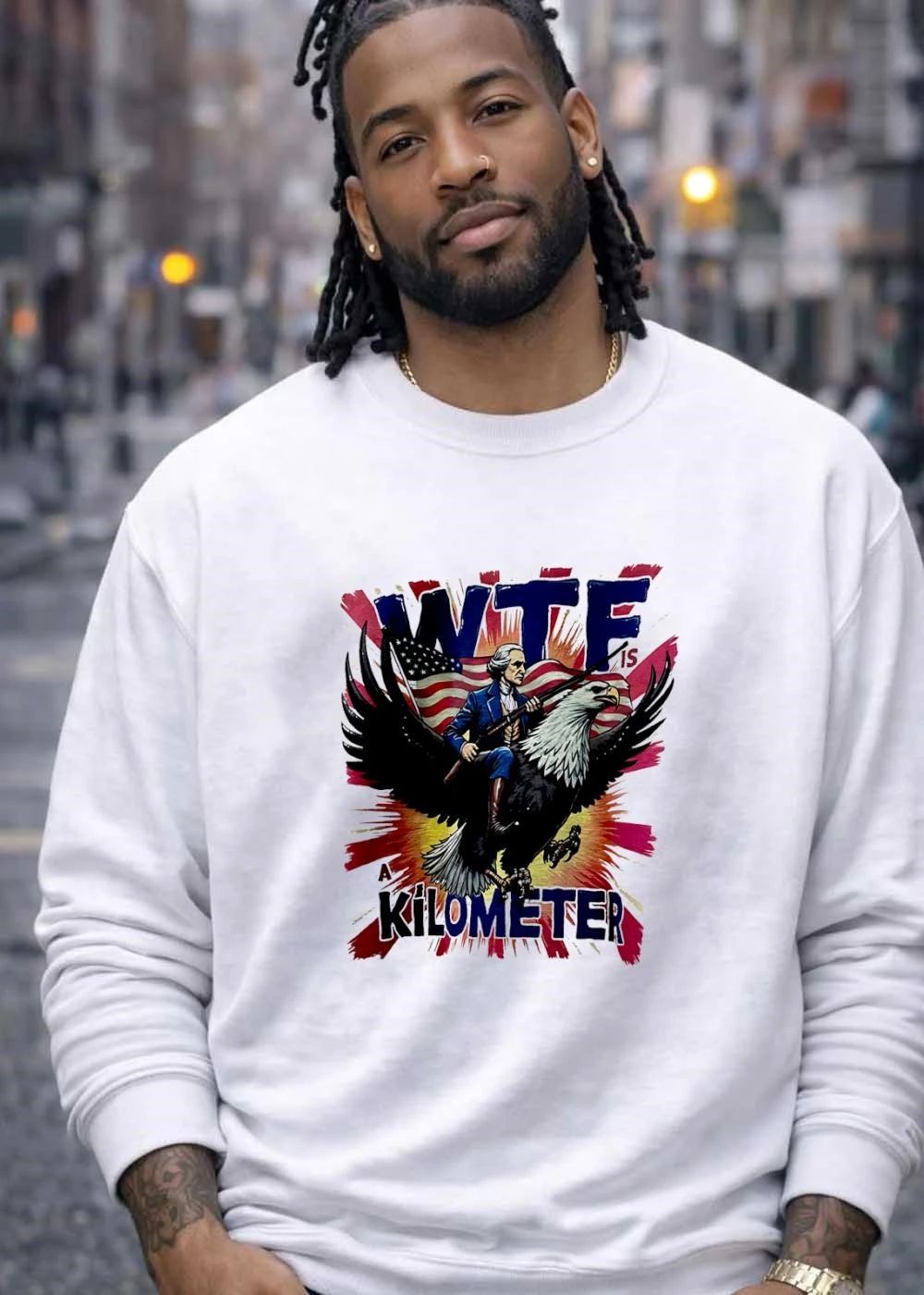 Patriotic Apparel George Washington Riding Bald Eagle Wtf Is A Kilometer T-Shirt