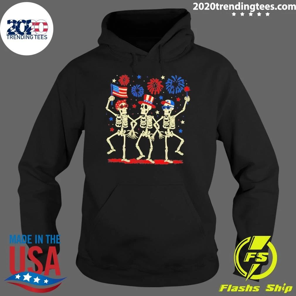 Skeleton Dancing Fuck Trump Fdt American Flag Firework 4th Of July 2026 Shirt