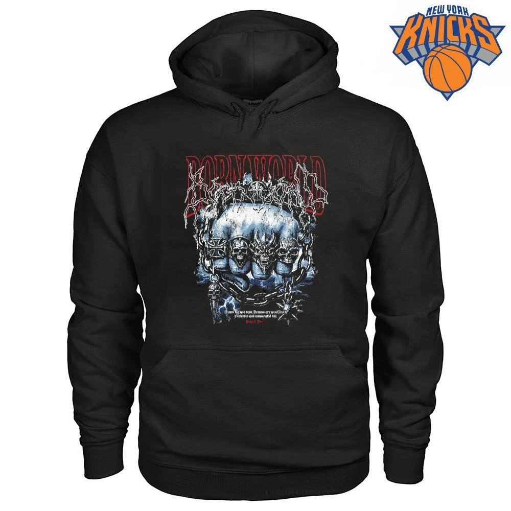 Born World Heavy Metal Fist Spikes Skulls Iron Cross Chains Lightning Dark Grunge Gothic Streetwear Hardcore Punk Goth Graphic Shirt