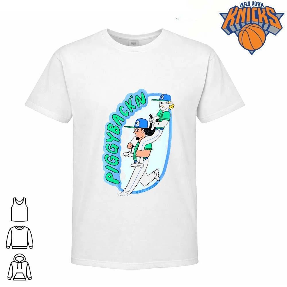 Piggybackn Baseball Players Long Hair Funny Cartoon Sports Fan Shirt