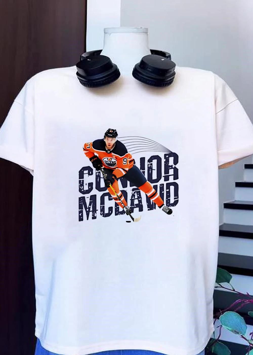 Edmonton Oilers Hockey Icon Connor McDavid Textured Word Art T-Shirt